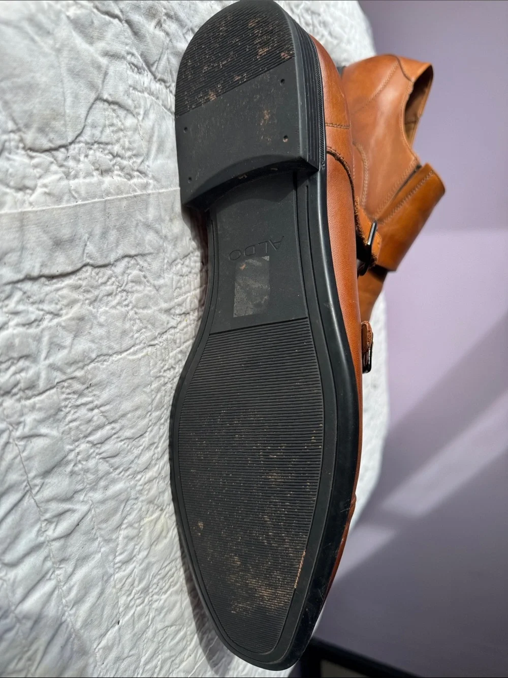 Aldo Brown Leather Double Monk-Strap Oxfords